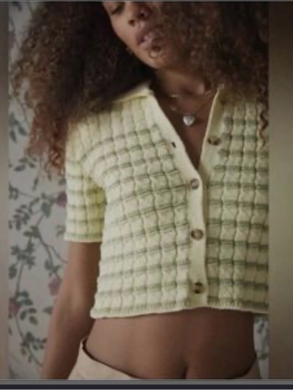 Kimchi Blue Pale Yellow & Light Green Short Sleeve Cardigan